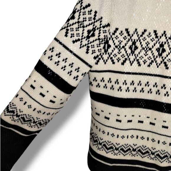 St. John Collection Marie Gray Sweater Sz Large Sequin Fair Isle Mock Turtleneck - Picture 3 of 11